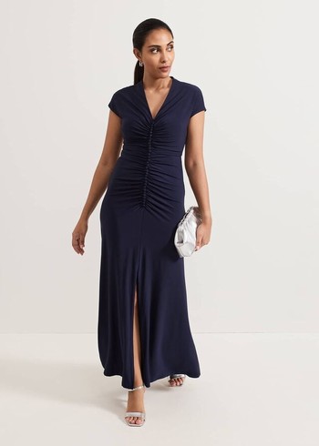 Phase Eight Petite Daisy Ruched Dress Navy USA | 5946132-FS